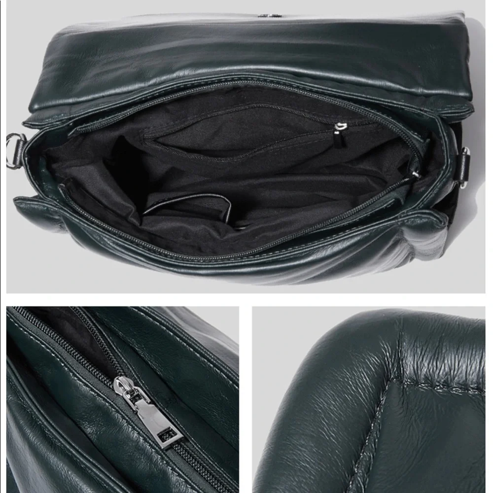 New Silver Gray Down Puff Shoulder Bag Handbag Tote bag Puffy Soft Carry On Bag - Picture 7 of 8